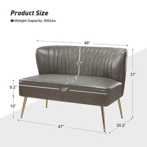 Modern Faux Leather Armless Loveseat with Channel Tufted Back  Wooden Bazar