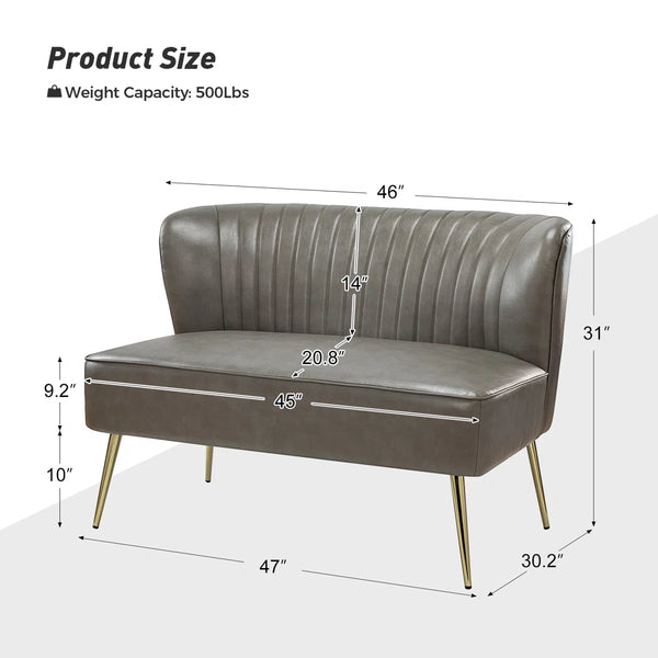 Modern Faux Leather Armless Loveseat with Channel Tufted Back  Wooden Bazar
