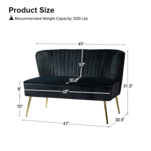 Velvet 2-Seat Armless Loveseat  Wooden Bazar