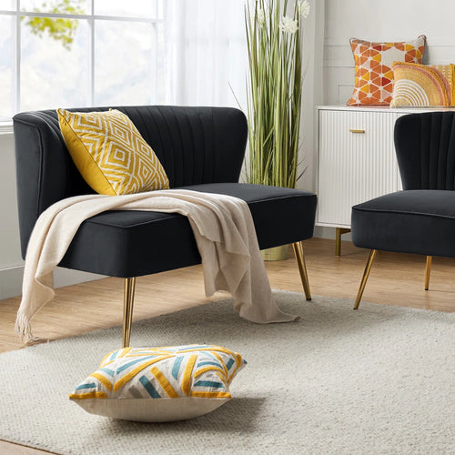 Velvet 2-Seat Armless Loveseat  Wooden Bazar