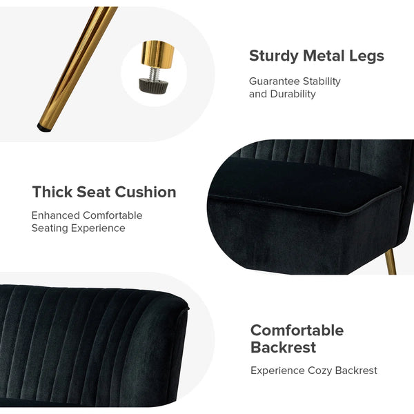 Velvet 2-Seat Armless Loveseat  Wooden Bazar