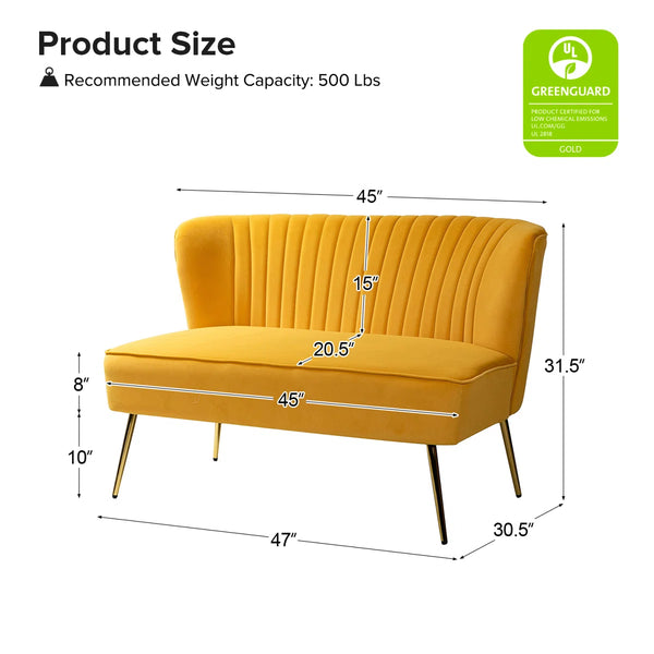 Velvet 2-Seat Armless Loveseat  Wooden Bazar