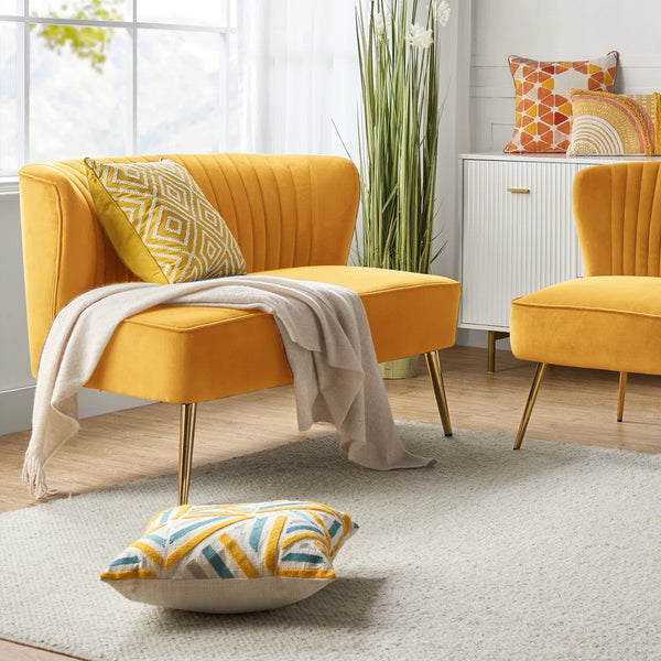 Velvet 2-Seat Armless Loveseat  Wooden Bazar