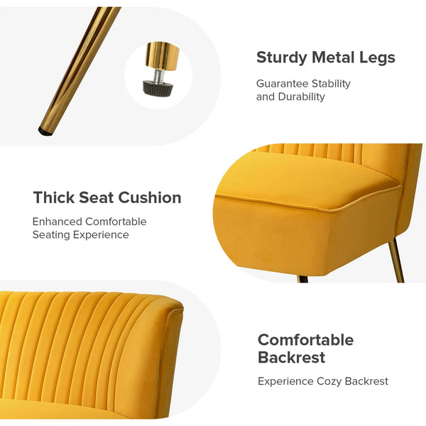 Velvet 2-Seat Armless Loveseat  Wooden Bazar
