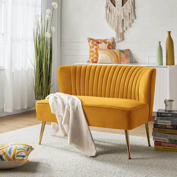 Velvet 2-Seat Armless Loveseat  Wooden Bazar