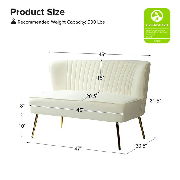Velvet 2-Seat Armless Loveseat  Wooden Bazar