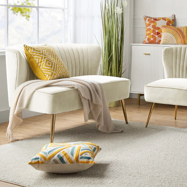 Velvet 2-Seat Armless Loveseat  Wooden Bazar