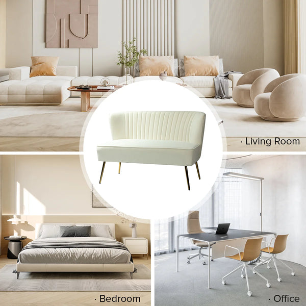Velvet 2-Seat Armless Loveseat  Wooden Bazar