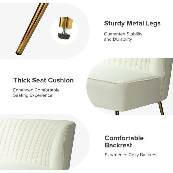 Velvet 2-Seat Armless Loveseat  Wooden Bazar