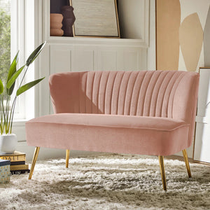 Velvet 2-Seat Armless Loveseat  Wooden Bazar