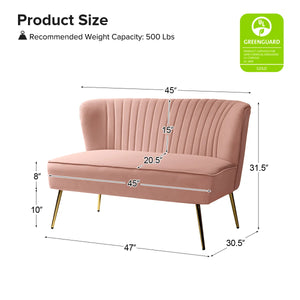 Velvet 2-Seat Armless Loveseat  Wooden Bazar