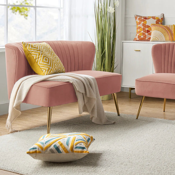 Velvet 2-Seat Armless Loveseat  Wooden Bazar