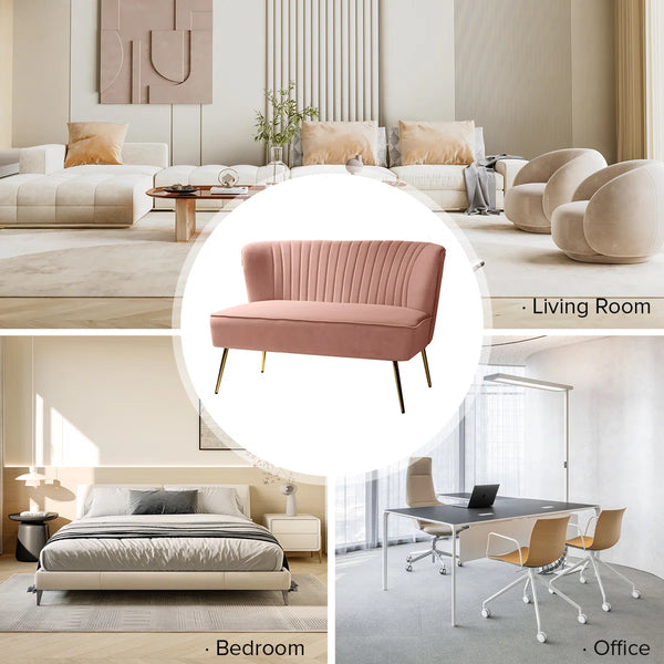 Velvet 2-Seat Armless Loveseat  Wooden Bazar