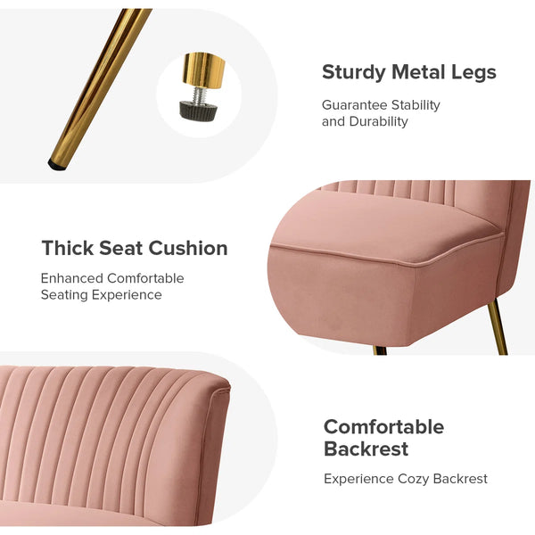 Velvet 2-Seat Armless Loveseat  Wooden Bazar