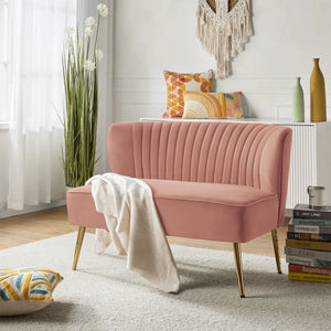 Velvet 2-Seat Armless Loveseat  Wooden Bazar