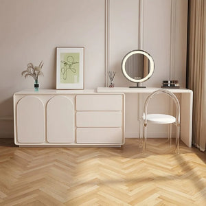 Extendable 55.11"-110" Makeup Vanity with Storage Space  Wooden Bazar