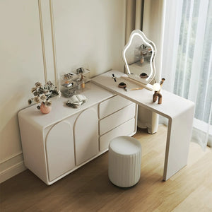 Extendable 55.11"-110" Makeup Vanity with Storage Space  Wooden Bazar