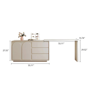 Extendable 55.11"-110" Makeup Vanity with Storage Space  Wooden Bazar