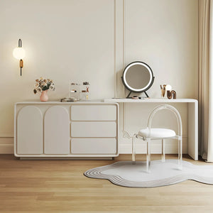 Extendable 55.11"-110" Makeup Vanity with Storage Space  Wooden Bazar
