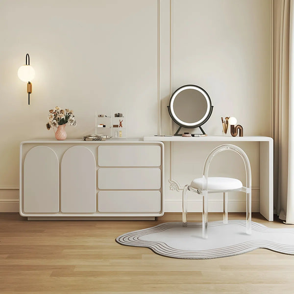 Extendable 55.11"-110" Makeup Vanity with Storage Space  Wooden Bazar