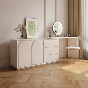 Extendable 55.11"-110" Makeup Vanity with Storage Space  Wooden Bazar