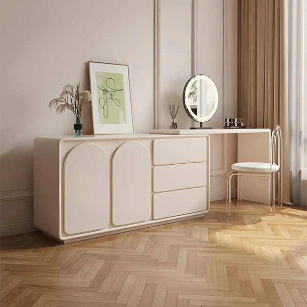 Extendable 55.11"-110" Makeup Vanity with Storage Space  Wooden Bazar
