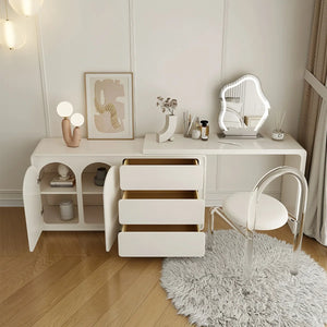 Extendable 55.11"-110" Makeup Vanity with Storage Space  Wooden Bazar