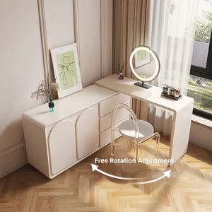 Extendable 55.11"-110" Makeup Vanity with Storage Space  Wooden Bazar