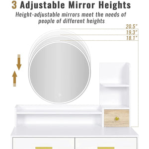 Eyder 54.5" H x 15.8'' W Solid and Manufactured Wood 5-Drawer Vanity Set with Lighted Mirror  Wooden Bazar