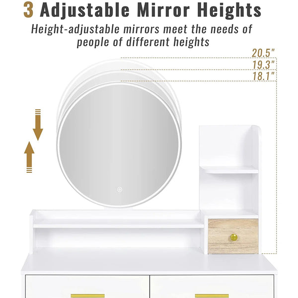 Eyder 54.5" H x 15.8'' W Solid and Manufactured Wood 5-Drawer Vanity Set with Lighted Mirror  Wooden Bazar
