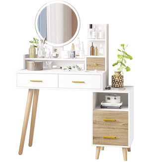 Eyder 54.5" H x 15.8'' W Solid and Manufactured Wood 5-Drawer Vanity Set with Lighted Mirror  Wooden Bazar