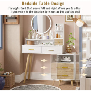 Eyder 54.5" H x 15.8'' W Solid and Manufactured Wood 5-Drawer Vanity Set with Lighted Mirror  Wooden Bazar