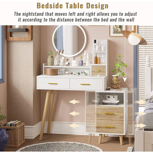 Eyder 54.5" H x 15.8'' W Solid and Manufactured Wood 5-Drawer Vanity Set with Lighted Mirror  Wooden Bazar