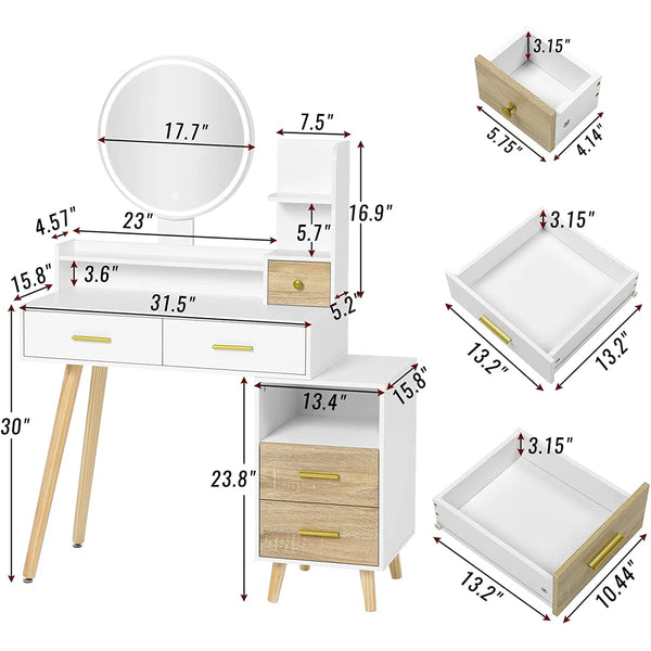 Eyder 54.5" H x 15.8'' W Solid and Manufactured Wood 5-Drawer Vanity Set with Lighted Mirror  Wooden Bazar