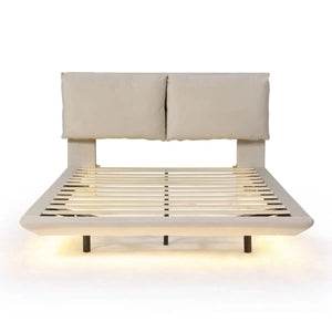 Floating Style Upholstered Bed With Sensor Lights And Outlets