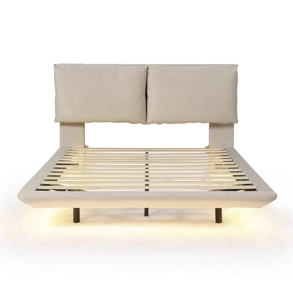 Floating Style Upholstered Bed With Sensor Lights And Outlets