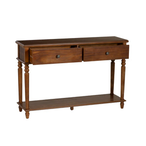2-Drawer Console Table with Lower Display Shelf for Entryway & Living Room  Wooden Bazar