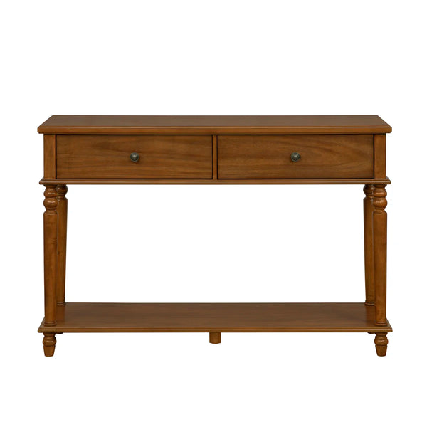 2-Drawer Console Table with Lower Display Shelf for Entryway & Living Room  Wooden Bazar