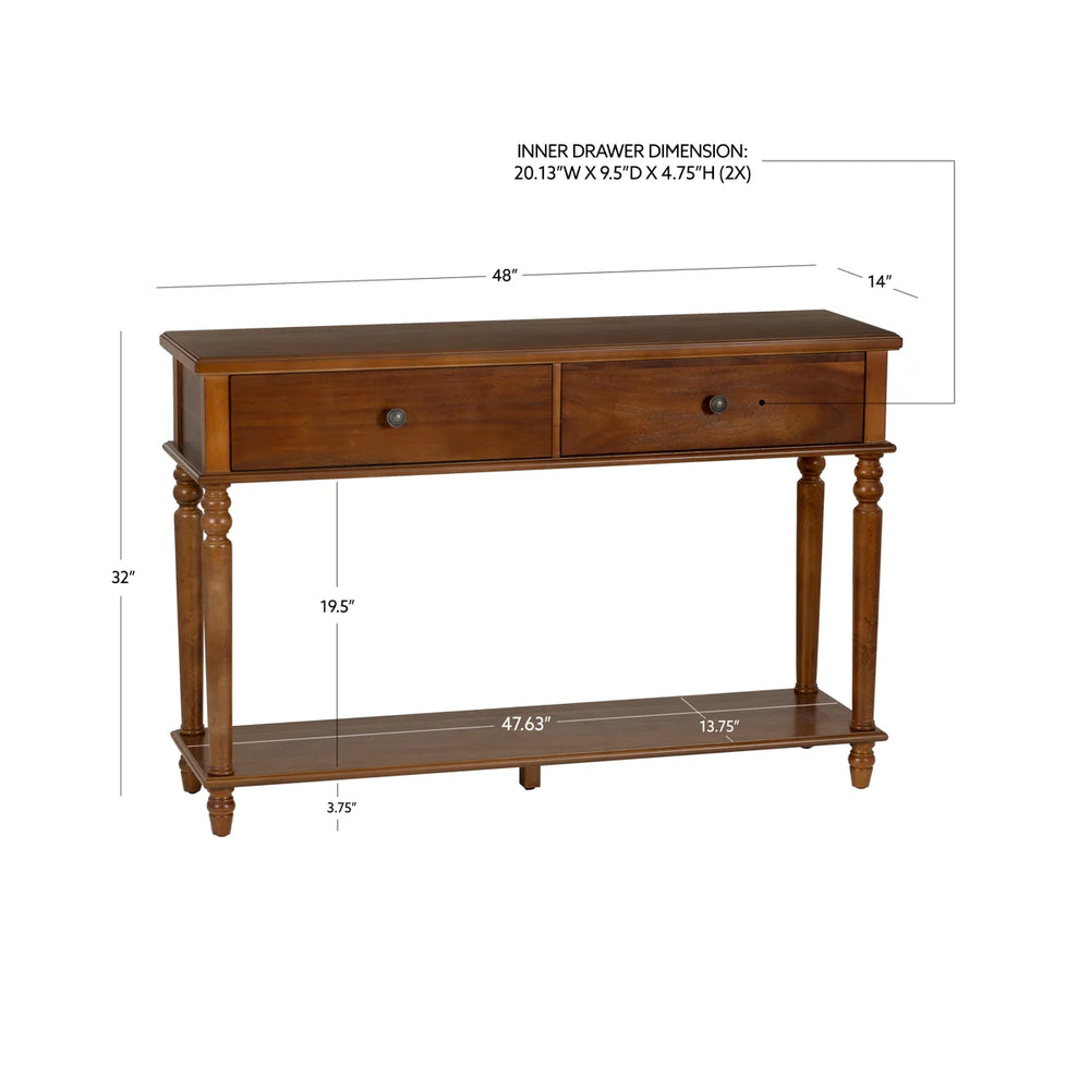 2-Drawer Console Table with Lower Display Shelf for Entryway & Living Room  Wooden Bazar