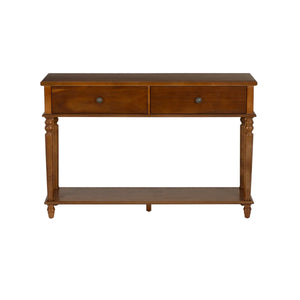 2-Drawer Console Table with Lower Display Shelf for Entryway & Living Room  Wooden Bazar