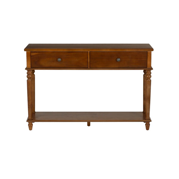 2-Drawer Console Table with Lower Display Shelf for Entryway & Living Room  Wooden Bazar