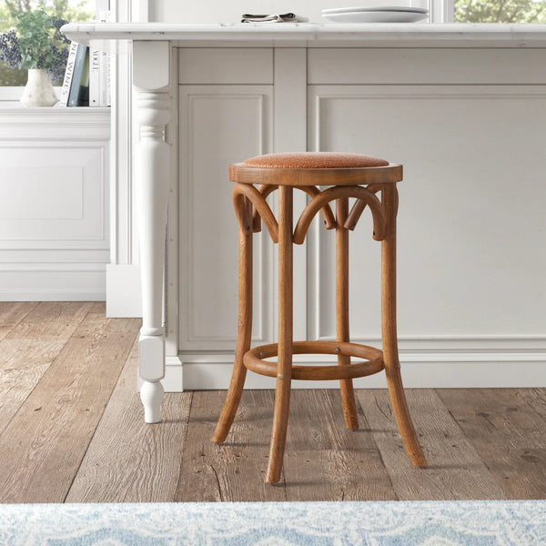 Fredericksburg Round Rattan-Seat Counter Stool with Solid Wood Frame  Wooden Bazar