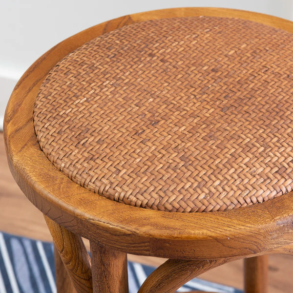 Fredericksburg Round Rattan-Seat Counter Stool with Solid Wood Frame  Wooden Bazar