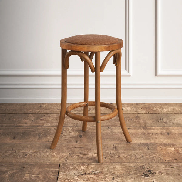 Fredericksburg Round Rattan-Seat Counter Stool with Solid Wood Frame  Wooden Bazar
