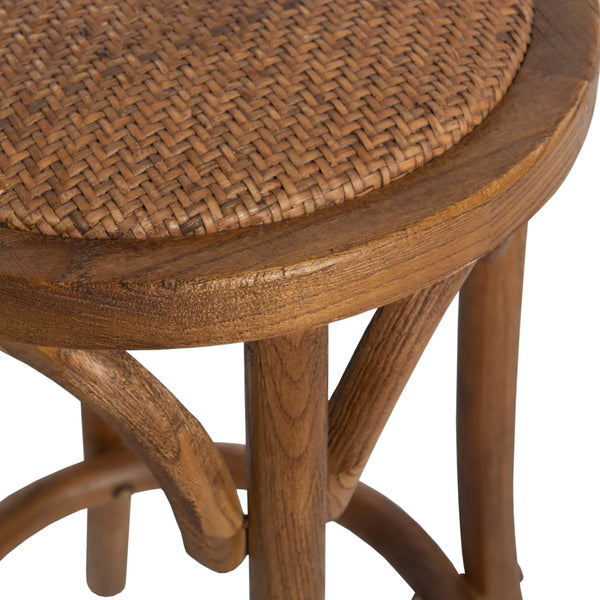 Fredericksburg Round Rattan-Seat Counter Stool with Solid Wood Frame  Wooden Bazar