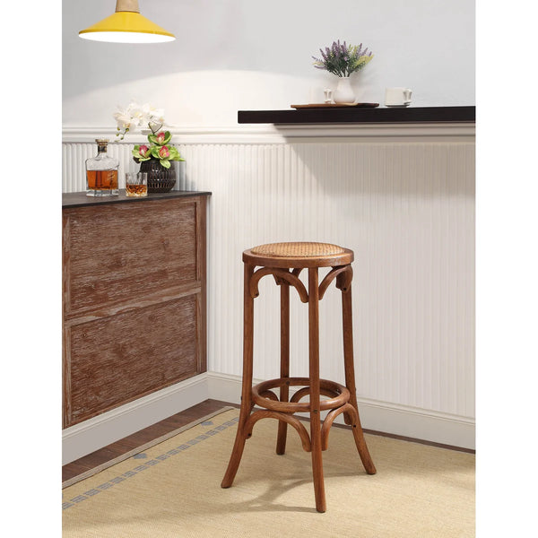 Fredericksburg Round Rattan-Seat Counter Stool with Solid Wood Frame  Wooden Bazar