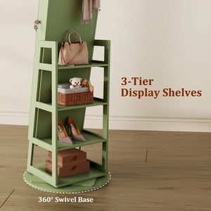 Freestanding 360° Swivel Jewelry Armoire with LED Lighted Full-Length Mirror  Wooden Bazar