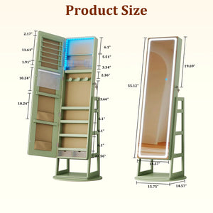 Freestanding 360° Swivel Jewelry Armoire with LED Lighted Full-Length Mirror  Wooden Bazar
