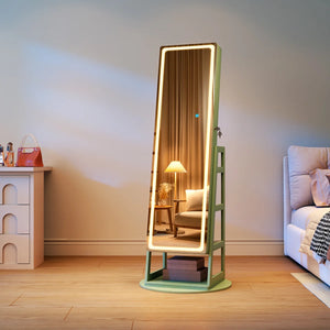 Freestanding 360° Swivel Jewelry Armoire with LED Lighted Full-Length Mirror  Wooden Bazar