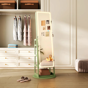 Freestanding 360° Swivel Jewelry Armoire with LED Lighted Full-Length Mirror  Wooden Bazar